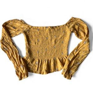 Hollister Smocked Floral Top Off Shoulder Long Sleeve Crop M